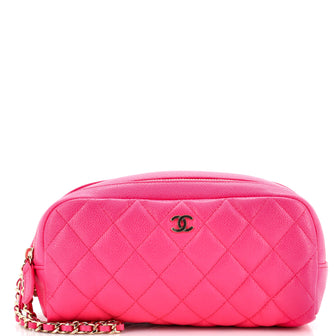 Chanel Double Zip Toiletry Pouch Quilted Caviar