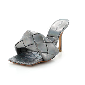 Bottega Veneta Women's Lido Heeled Sandals Maxi Intrecciato Metallic Leather