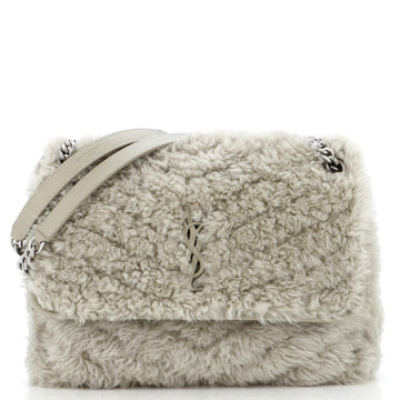 Saint Laurent Niki Chain Flap Bag Matelasse Chevron Shearling Medium