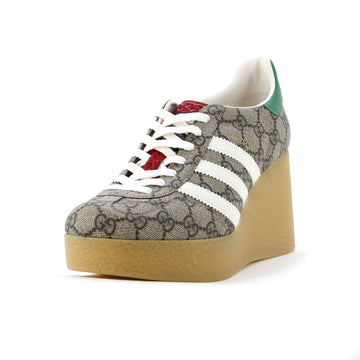Gucci x Adidas Women's Gazelle Wedge Sneakers GG Coated Canvas with Rubber