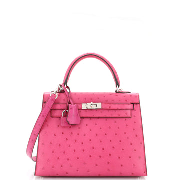 Hermes Kelly Handbag Pink Ostrich with Palladium Hardware 25