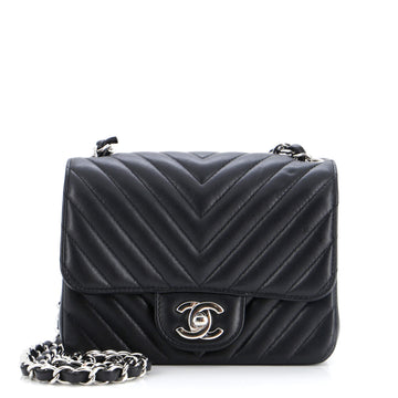 Chanel Square Classic Single Flap Bag Chevron Lambskin Mini