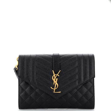 Saint Laurent Classic Monogram Envelope Wristlet Clutch Mixed Matelasse Leather