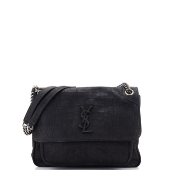 Saint Laurent Niki Chain Flap Bag Crocodile Embossed Nubuck Medium