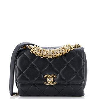 Chanel Crystal Logo Letters Chain Handle Flap Bag Quilted Lambskin Mini