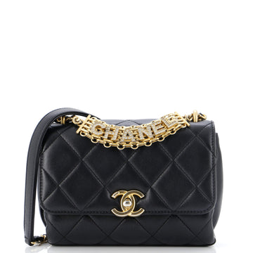 Chanel Crystal Logo Letters Chain Handle Flap Bag Quilted Lambskin Mini