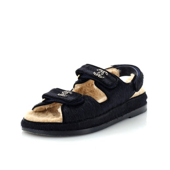 Chanel Women's Velcro Dad Sandals Calf Hair and Shearling