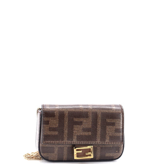 Fendi Chain Baguette Charm Bag Zucca Coated Canvas Nano