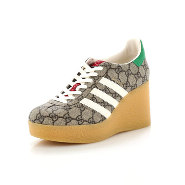 Gucci x Adidas Women's Gazelle Wedge Sneakers GG Coated Canvas with Rubber