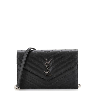 Saint Laurent Classic Monogram Wallet on Chain Matelasse Chevron Leather Small