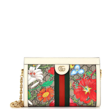 Gucci Ophidia Chain Shoulder Bag Flora GG Coated Canvas Small