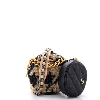 Chanel 19 Round Clutch with Chain and Coin Purse Quilted Tweed and Lambskin