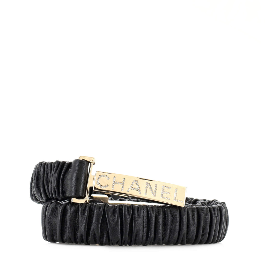 小物 FW1999 CHANEL LEATHER BELT Chanel CC Logo Buckle Elastic Belt Leather with Metal and Crystals