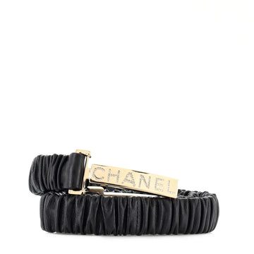 Chanel CC Logo Buckle Elastic Belt Leather with Metal and Crystals