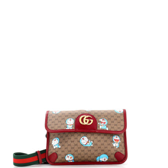 Gucci Doraemon Web Flap Belt Bag Printed Mini GG Coated Canvas