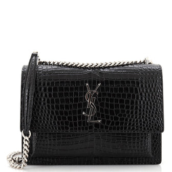 Saint Laurent Sunset Crossbody Bag Crocodile Embossed Leather Medium
