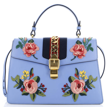 Gucci Sylvie Top Handle Bag Embroidered Leather Medium
