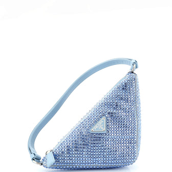 Prada Triangle Top Handle Pouch Bag Crystal Embellished Satin Mini