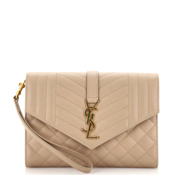 Saint Laurent Classic Monogram Envelope Wristlet Clutch Mixed Matelasse Leather