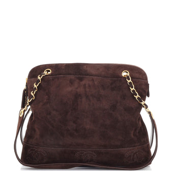 Chanel Vintage Stitched CC Zip Bowler Bag Suede Medium