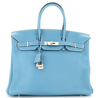 Hermes Birkin Handbag Blue Clemence with Palladium Hardware 35
