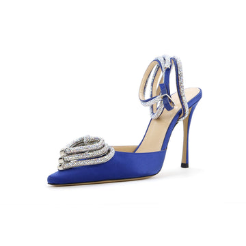 Mach & Mach Women's Triple Heart Ankle Strap Pumps Satin 110