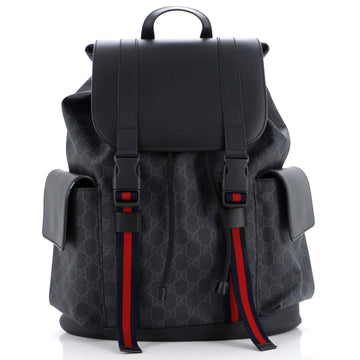 Gucci Double Pocket Buckle Backpack GG Coated Canvas Large