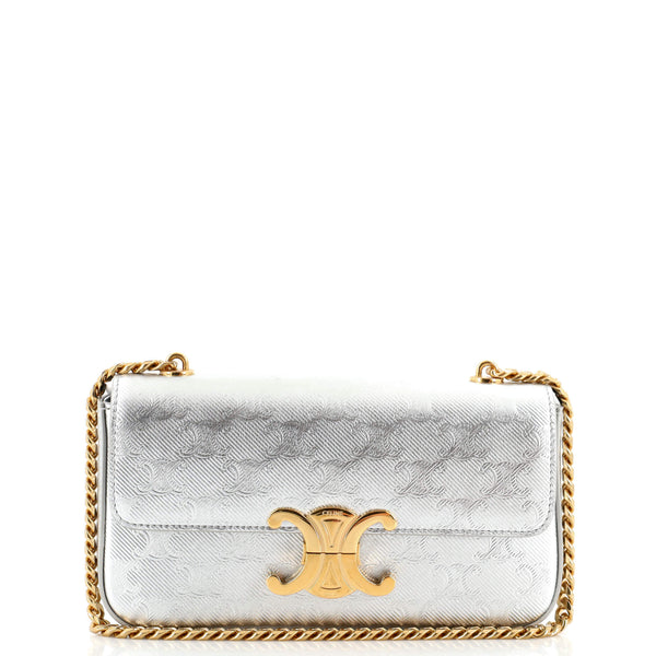 Celine Triomphe Chain Shoulder Bag Triomphe Embossed Metallic