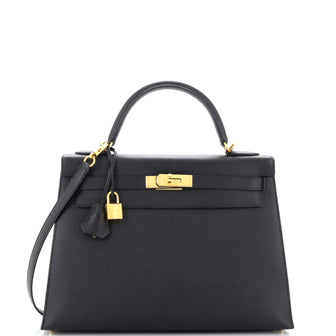 Hermes Kelly Handbag Black Epsom with Gold Hardware 32