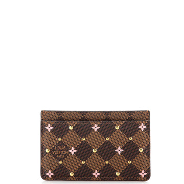 Louis Vuitton Card Holder Flower Printed Studded Damier