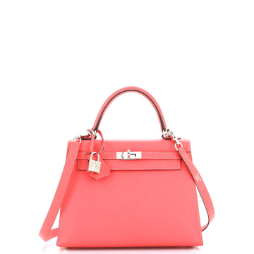 Hermes Kelly Handbag Pink Chevre Mysore with Palladium Hardware 25