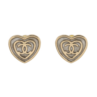Chanel CC Heart Stud Earrings Metal and Enamel