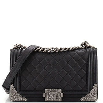 Chanel Paris-Dallas Boy Flap Bag Quilted Calfskin with Metal Adornments Old Medium