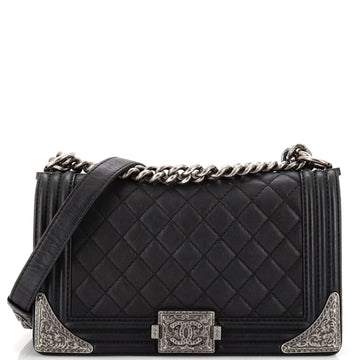 Chanel Paris-Dallas Boy Flap Bag Quilted Calfskin with Metal Adornments Old Medium