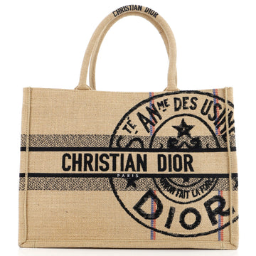 Christian Dior Book Tote Cannage Embroidered Raffia Medium