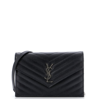 Saint Laurent Classic Monogram Wallet on Chain Matelasse Chevron Leather Small