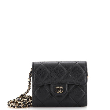 Chanel Classic Zip Around Card Holder on Chain Quilted Caviar Mini