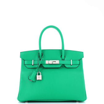 Hermes Birkin Handbag Green Epsom with Palladium Hardware 30