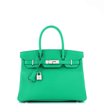 Hermes Birkin Handbag Green Epsom with Palladium Hardware 30