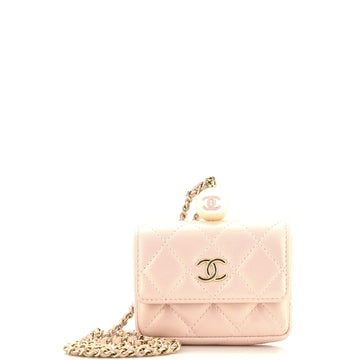 Chanel CC Pearl Coin Card Holder with Chain Quilted Iridescent Caviar