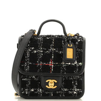 Chanel School Memory Top Handle Flap Bag Quilted Tweed Mini