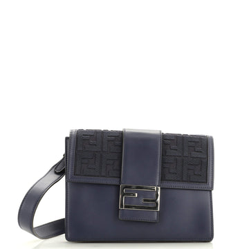 Fendi Flat Baguette Crossbody Bag Leather with Zucca Jacquard Medium
