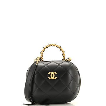 Chanel CC Bubble Top Handle Vanity Case with Chain Quilted Lambskin Small