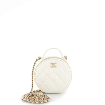 Chanel Handle with Care Round Vanity Case with Chain Quilted Patent Small