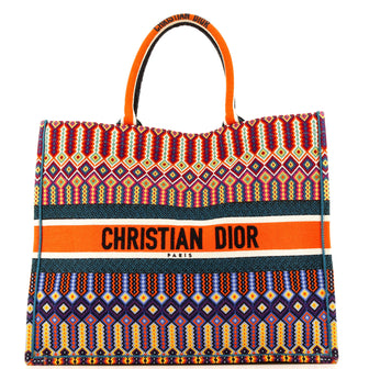 Christian Dior Book Tote Embroidered Canvas Large
