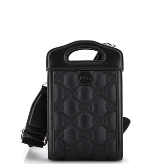 Gucci Top Handle Crossbody Bag GG Embossed Matelasse Nylon with Leather Mini