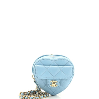 Chanel CC in Love Heart Chain Necklace Zip Coin Purse Quilted Lambskin