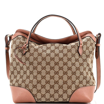 Gucci Bree Convertible Top Handle Bag GG Canvas with Leather Medium