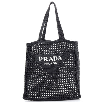 Prada Triangle Logo Open Tote Raffia