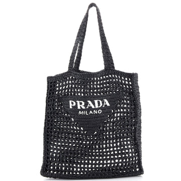 Prada Triangle Logo Open Tote Raffia